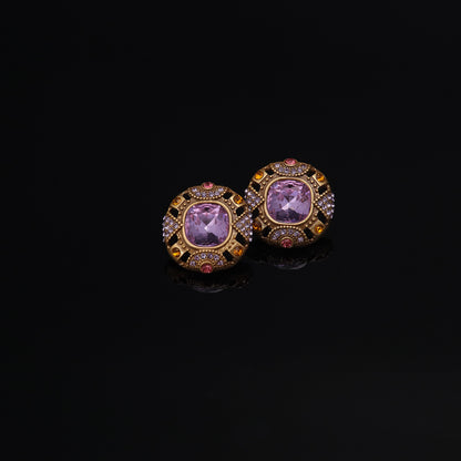 Vintage Elegant Stone Inlay Earrings Handcrafted Design