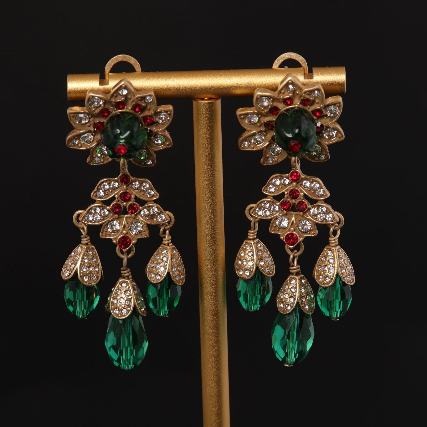 Vintage Crystal Floral Artisan Earrings for Women