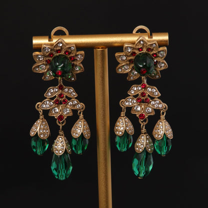 Vintage Crystal Floral Artisan Earrings for Women