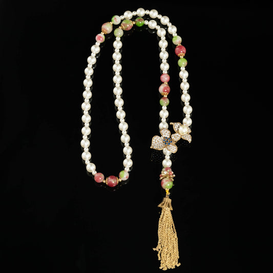 Vintage Pearl Floral Chic Necklace Handcrafted Design