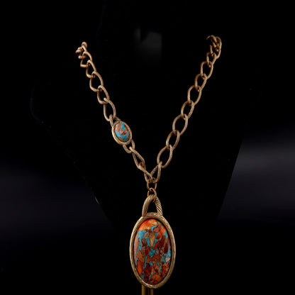 Vintage Natural Stone Geometric Artisan Rope Chain Necklace for Women