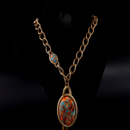 Vintage Natural Stone Geometric Artisan Rope Chain Necklace for Women