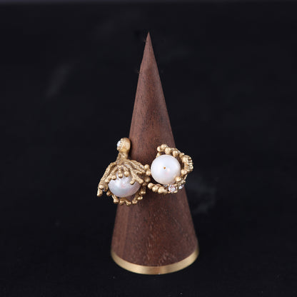 Vintage Pearl Geometric Chic Handcrafted Open Ring Gift Jewelry