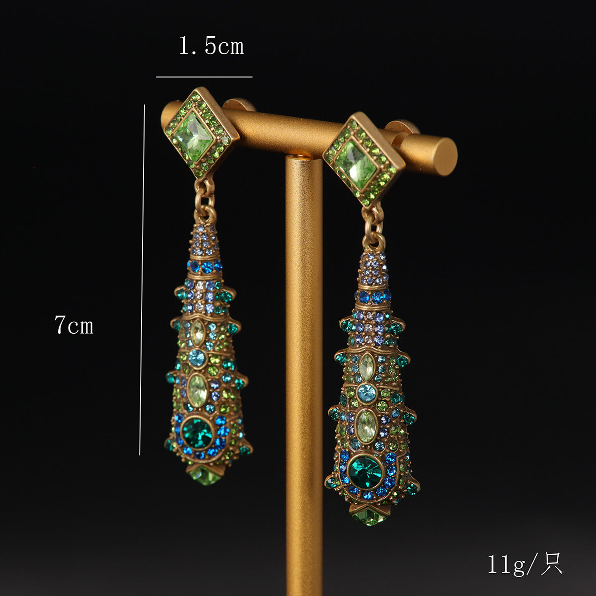 Vintage Artisan Stone Inlay Earrings Handcrafted Design