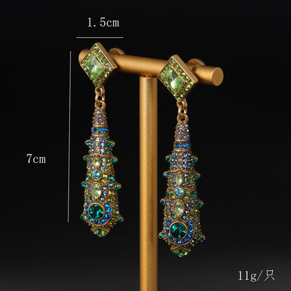 Vintage Artisan Stone Inlay Earrings Handcrafted Design