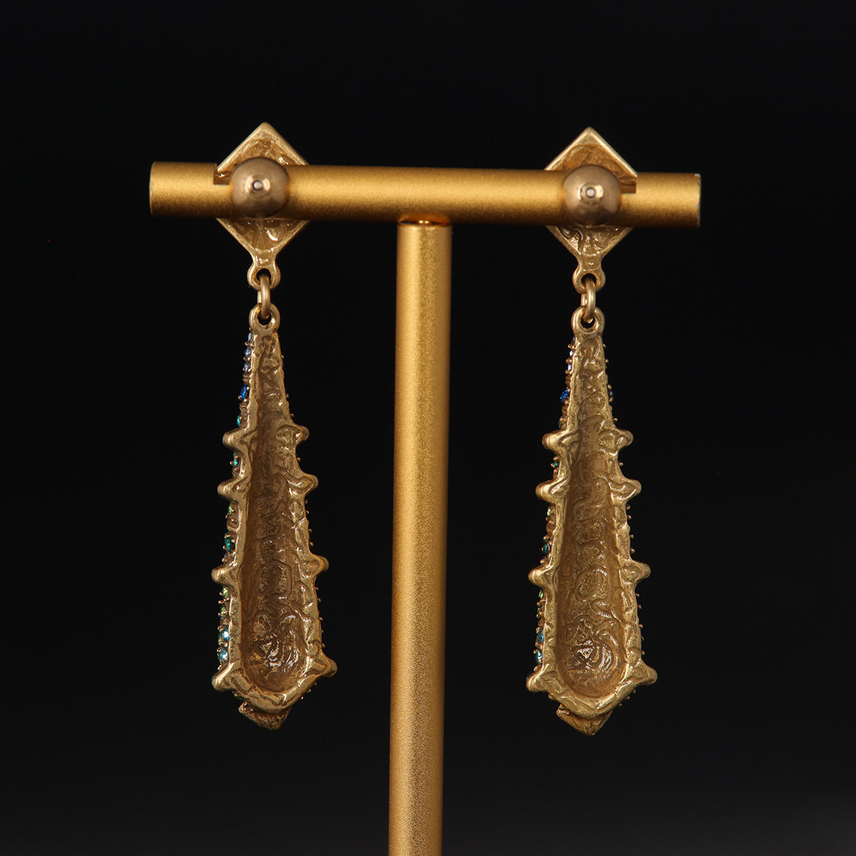 Vintage Artisan Stone Inlay Earrings Handcrafted Design