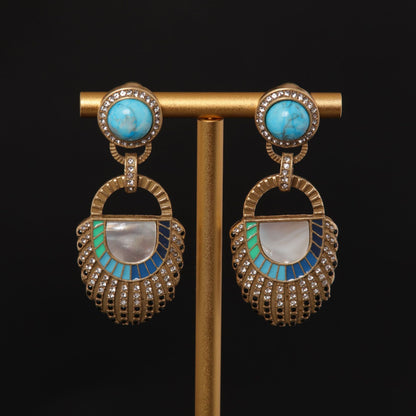 Vintage Natural Stone Geometric Artisan Handcrafted Earrings for Women