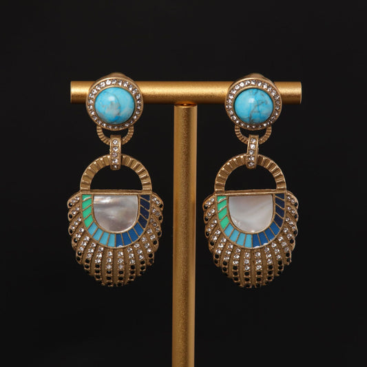 Vintage Natural Stone Geometric Artisan Handcrafted Earrings for Women