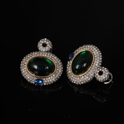 Vintage Enamel Timeless Stone Inlay Earrings Handcrafted Design