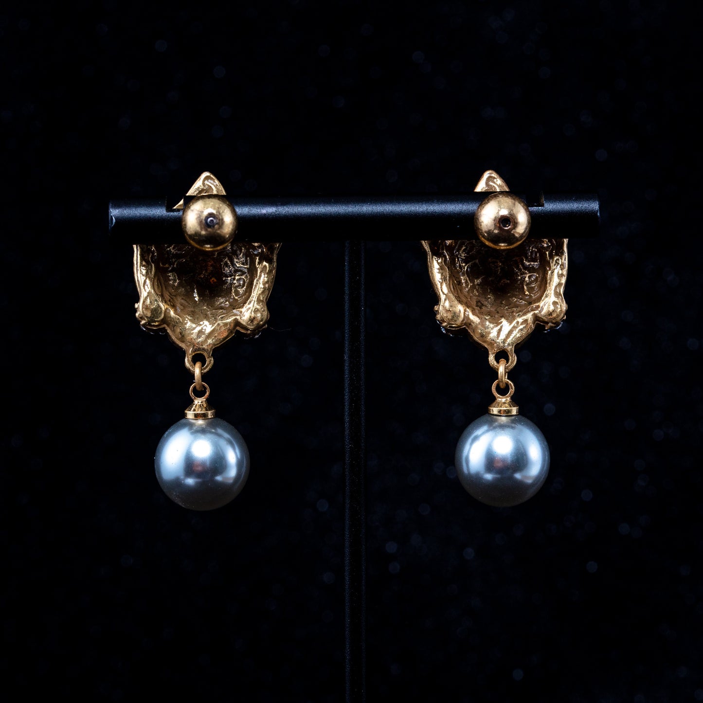 Vintage Pearl Artisan Stone Inlay Earrings Handcrafted Design