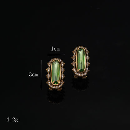 Vintage Geometric Classic Stone Inlay Earrings Handcrafted Design