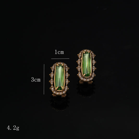 Vintage Geometric Classic Stone Inlay Earrings Handcrafted Design