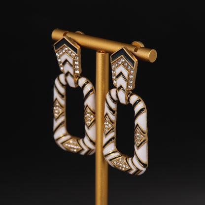Vintage Enamel Geometric Elegant Earrings Timeless Style