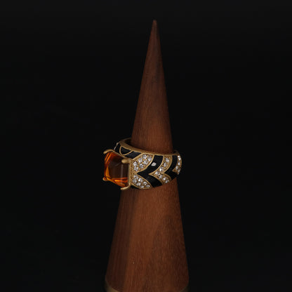 Vintage Enamel Geometric Timeless Handcrafted Open Ring Gift Jewelry