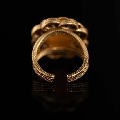 Vintage Natural Stone Geometric Refined Open Ring Handcrafted Design