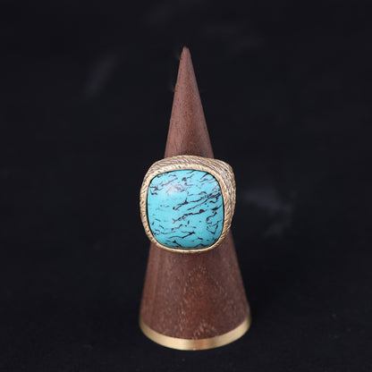 Vintage Geometric Refined Stone Inlay Open Ring Gift Jewelry