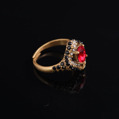Vintage Crystal Geometric Refined Open Ring Handcrafted Design
