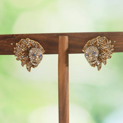 Vintage Statement Stone Inlay Earrings Handcrafted Design