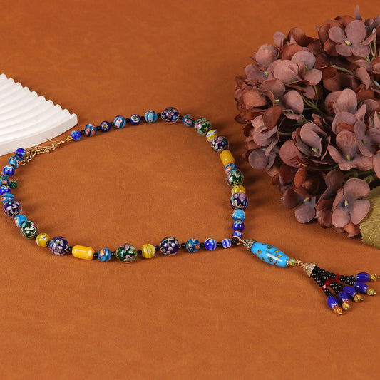 Vintage Glass Statement Artisan Necklace for Ladies