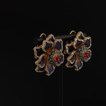 Vintage Enamel Floral Artisan Polished Earrings for Ladies