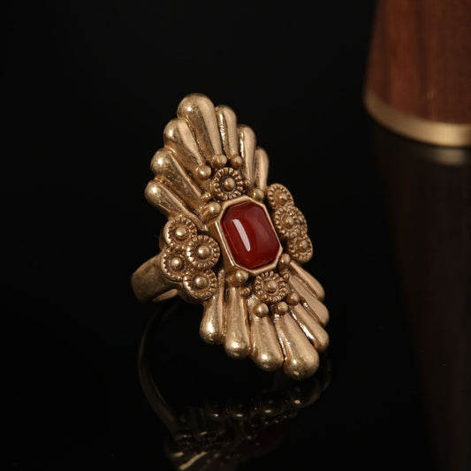 Vintage Agate Geometric Classic Open Ring