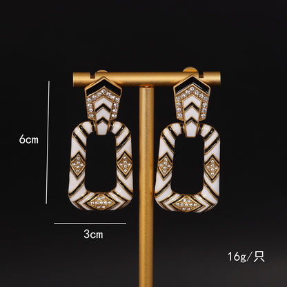 Vintage Enamel Geometric Elegant Earrings Timeless Style