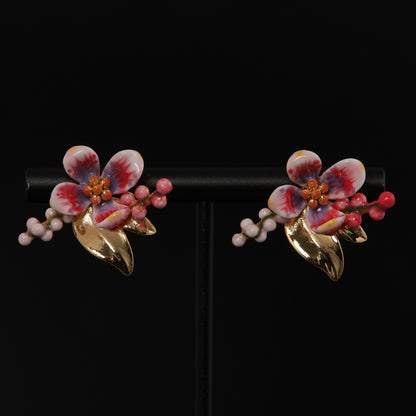 Vintage Enamel Floral Refined Earrings Handcrafted Design