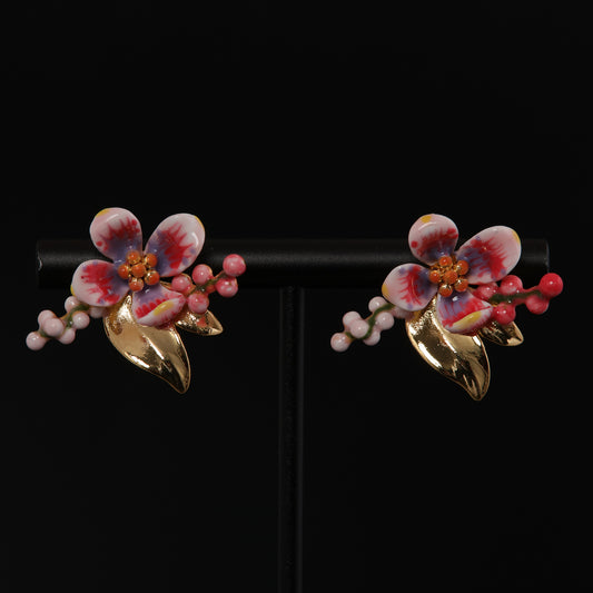 Vintage Enamel Floral Refined Earrings Handcrafted Design