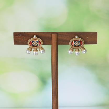 Vintage Pearl Heart Statement Earrings Handcrafted Design