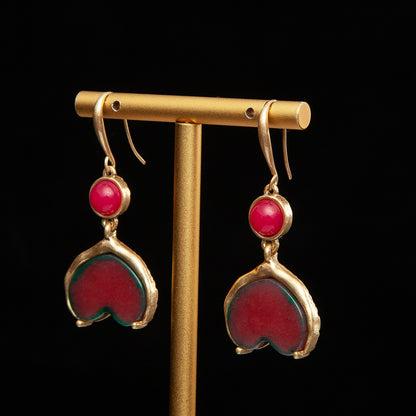 Vintage Agate Heart Refined Earrings for Ladies