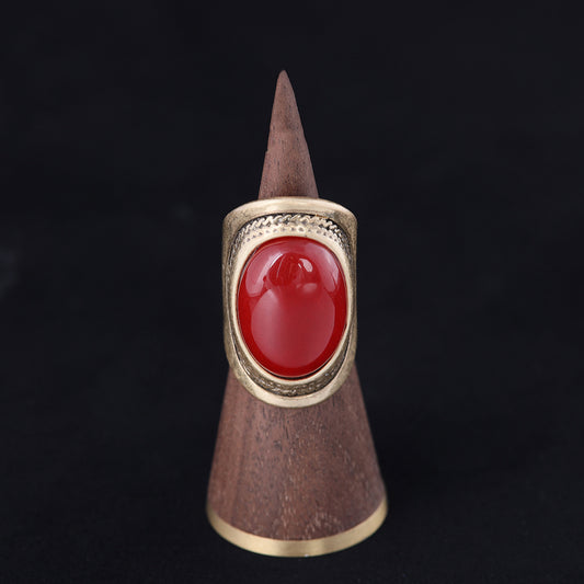 Vintage Agate Geometric Chic Open Ring Gift Jewelry