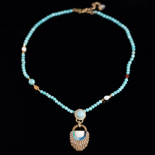 Vintage Natural Stone Geometric Luxury Necklace Handcrafted Design