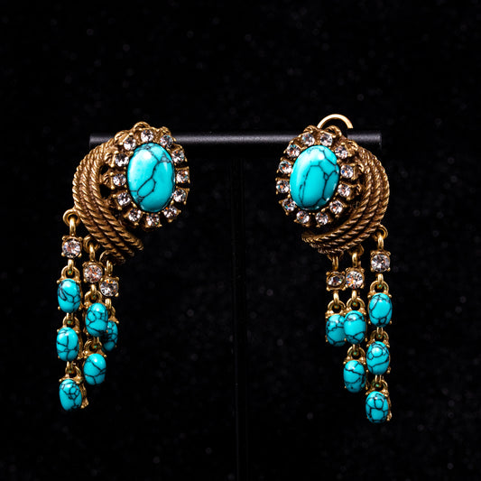 Vintage Statement Stone Inlay Earrings Timeless Style