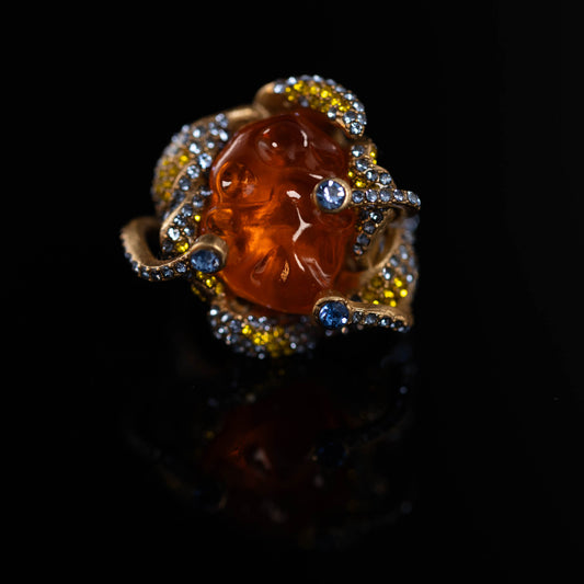Vintage Natural Stone Geometric Elegant Handcrafted Open Ring Timeless Style