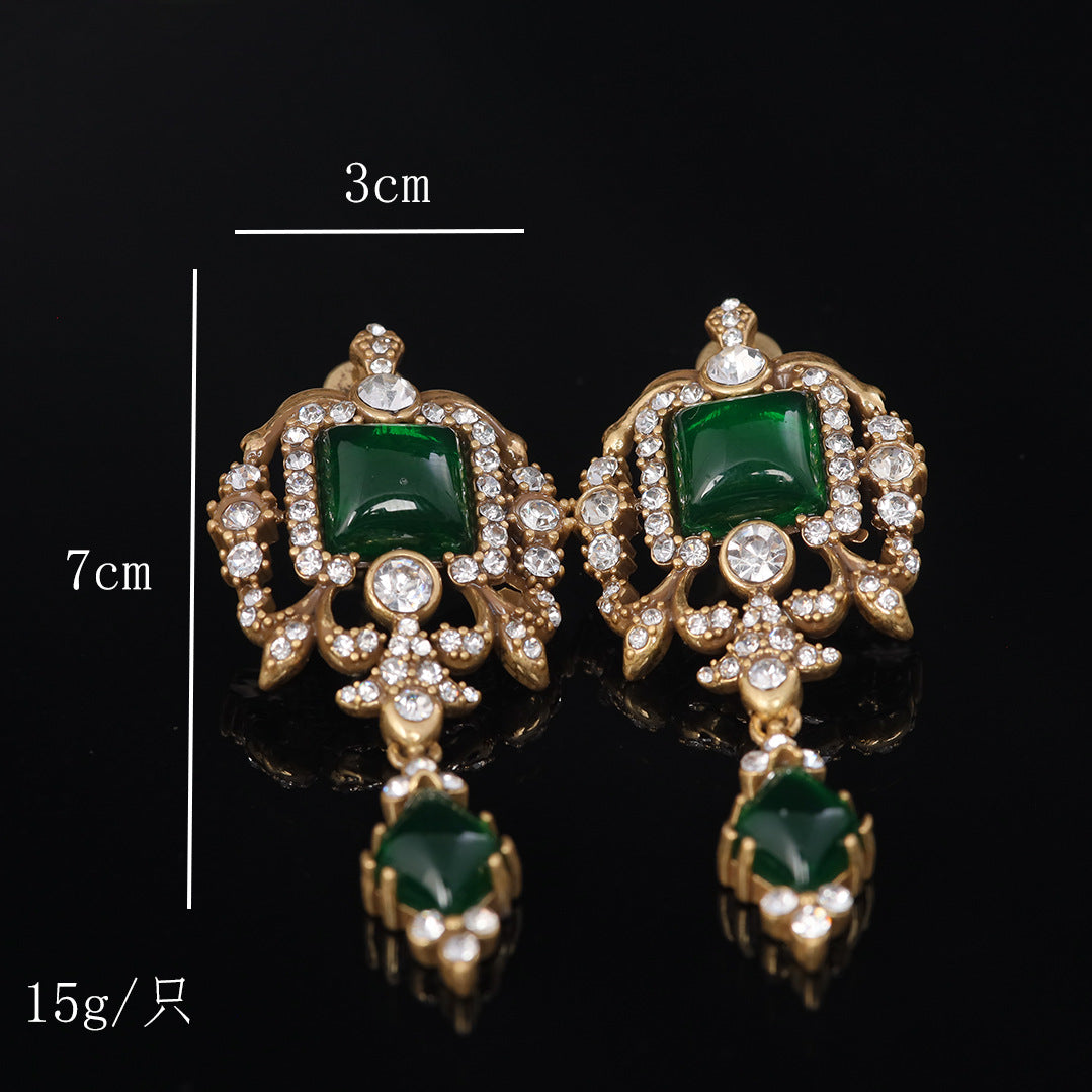 Vintage Enamel Star Classic Stone Inlay Earrings for Women