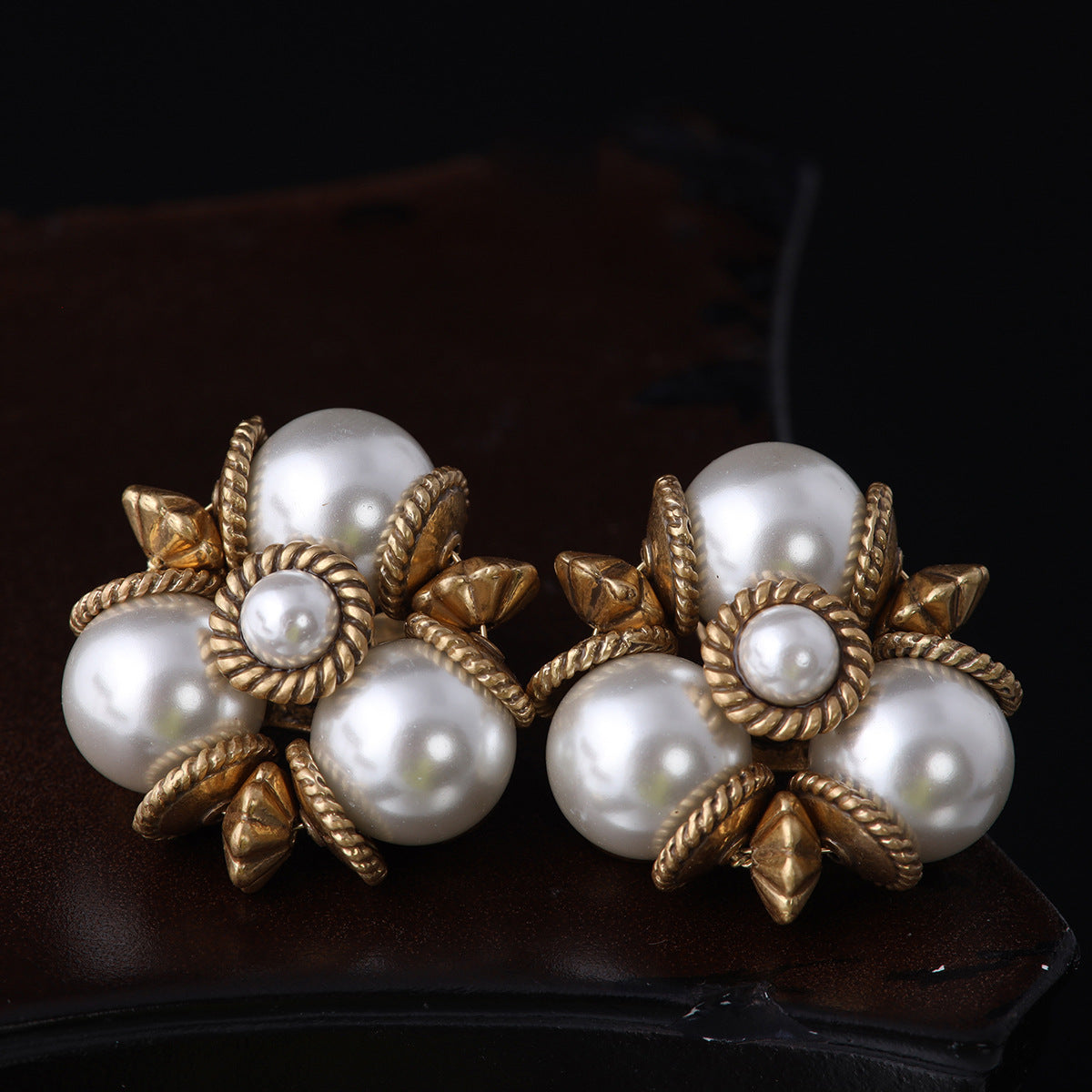 Vintage Pearl Geometric Artisan Earrings for Women
