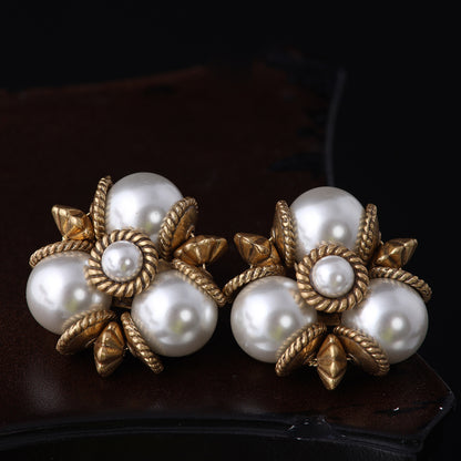 Vintage Pearl Geometric Artisan Earrings for Women