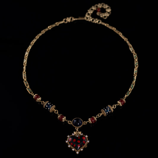 Vintage Enamel Heart Refined Necklace for Ladies
