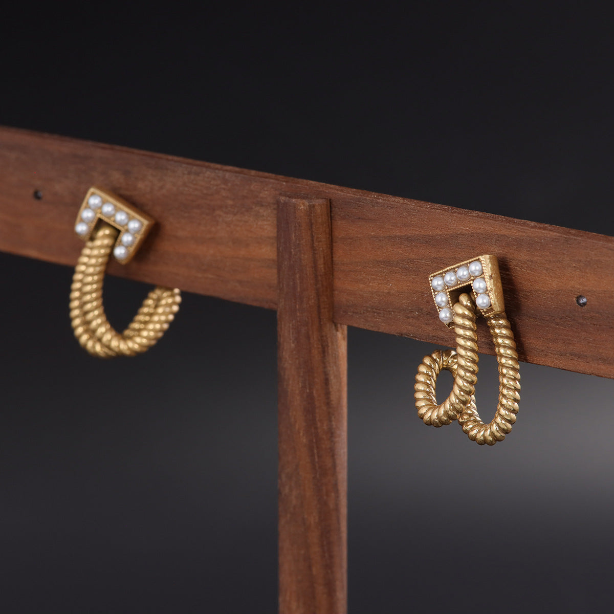 Vintage Pearl Geometric Timeless Stone Inlay Earrings Handcrafted Design
