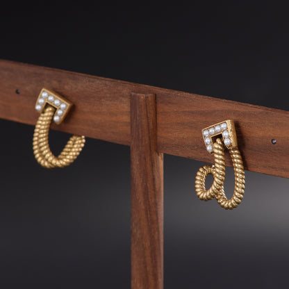 Vintage Pearl Geometric Timeless Stone Inlay Earrings Handcrafted Design