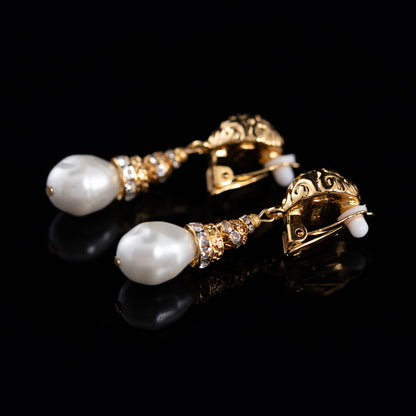 Vintage Pearl Heart Elegant Handcrafted Earrings Gift Jewelry