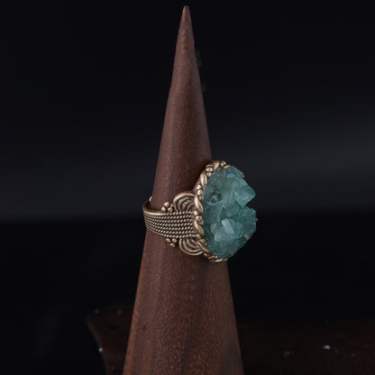 Vintage Natural Stone Geometric Statement Open Ring Timeless Style