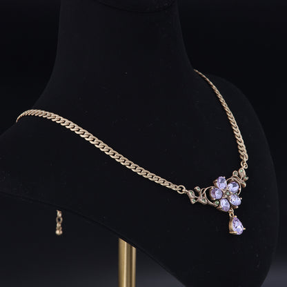 Vintage Cubic Zirconia Floral Statement Necklace Gift Jewelry