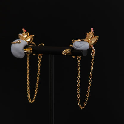Vintage Enamel Floral Artisan Earrings for Ladies