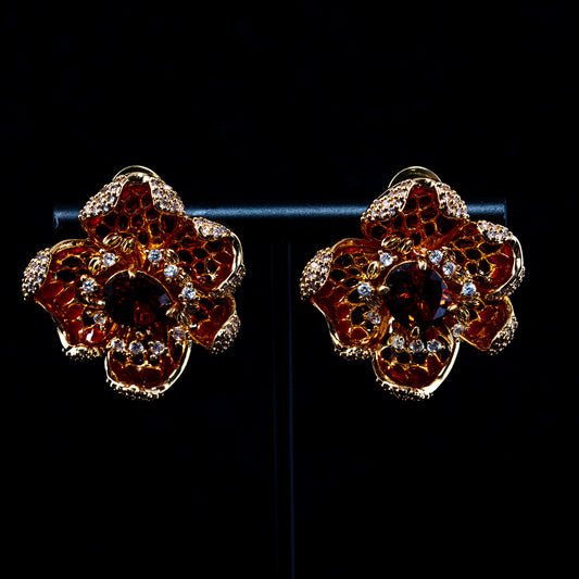 Vintage Cubic Zirconia Floral Chic Stone Inlay Earrings Timeless Style