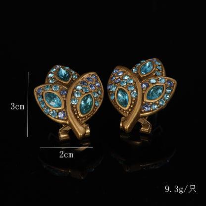 Vintage Crystal Leaf Artisan Earrings Gift Jewelry