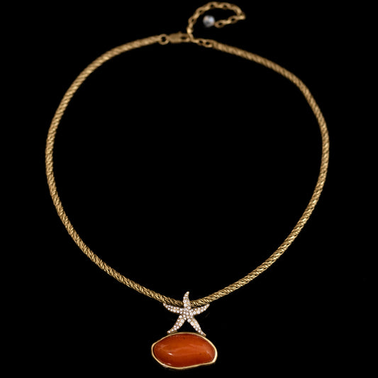 Vintage Natural Stone Star Luxury Stone Inlay Necklace Handcrafted Design