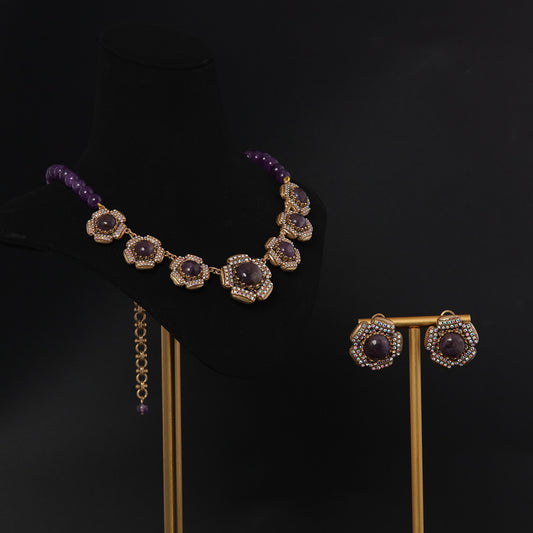 Vintage Refined Agate Petal Jewelry Set Ornate
