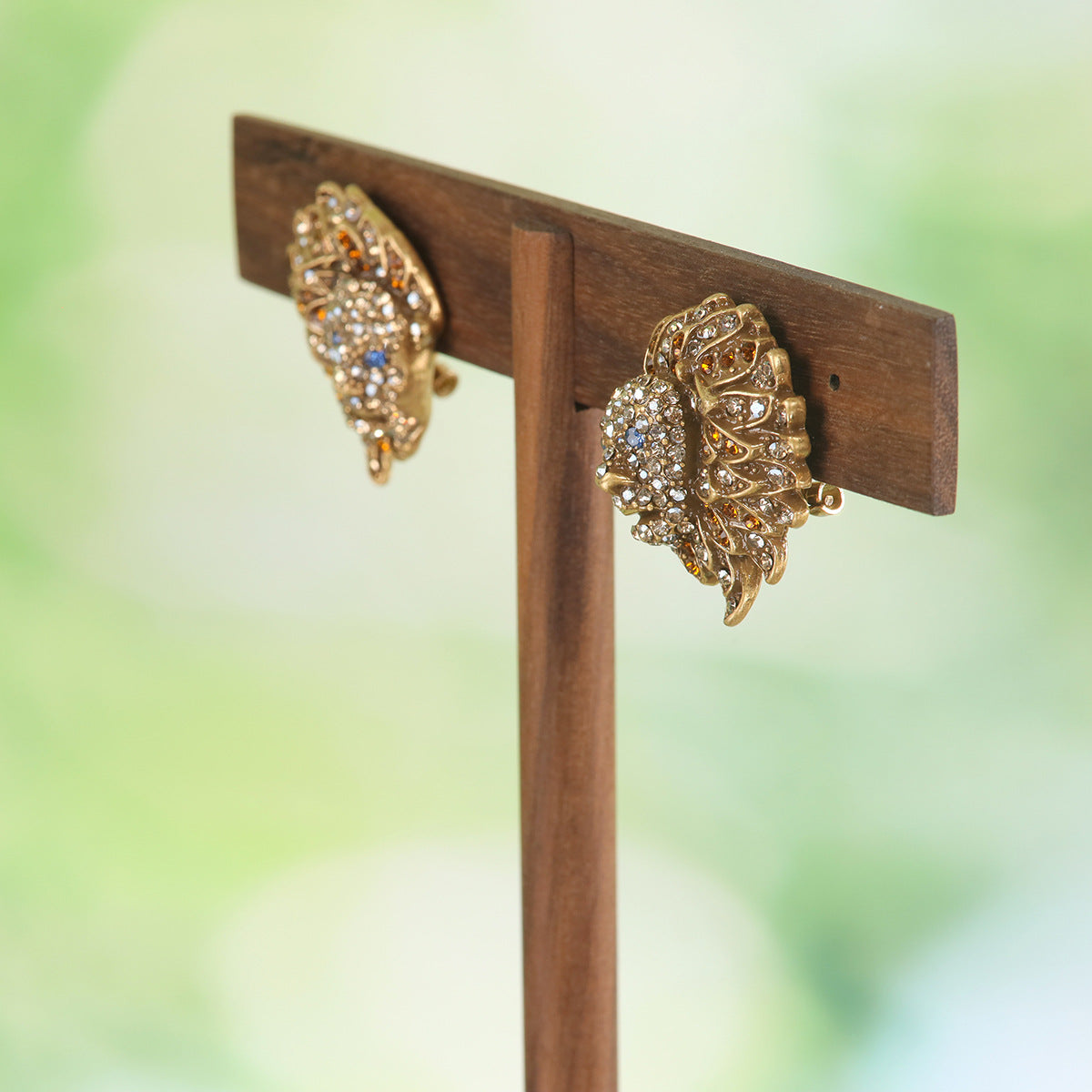 Vintage Statement Stone Inlay Earrings Handcrafted Design