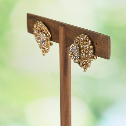Vintage Statement Stone Inlay Earrings Handcrafted Design